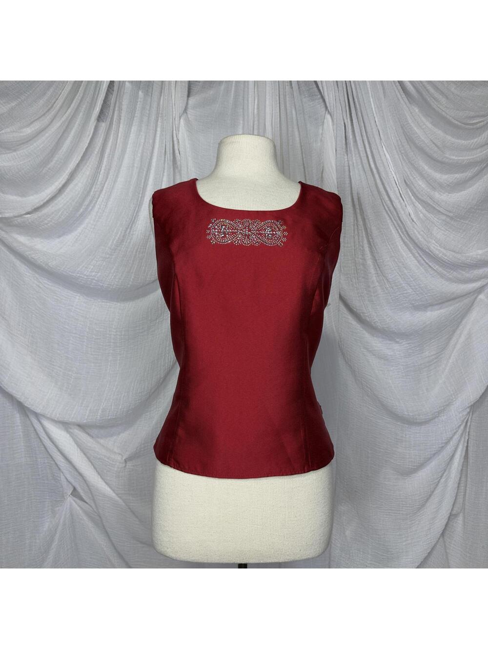 Vintage Lily & Taylor Couture Red Beaded Sleeveless Top Size 4